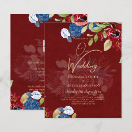 Lámina Boda Floral Rústica Borgoña Azul