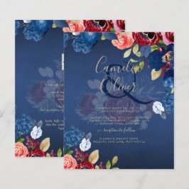 Lámina Boda Floral Rústica Borgoña Azul