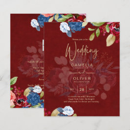 Lámina Boda Floral Rústica de Borgoña Azul