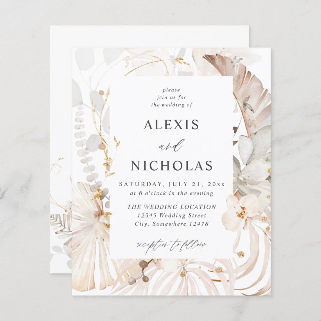 Lámina Boda floral tropical beige de Boho Beach (Anverso / Reverso)