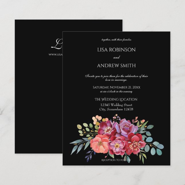 Lámina Boda Floral Tropical Rosada y Pluma Presupuestaria (Anverso / Reverso)