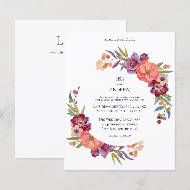 Lámina Boda Floral V3 Tropical Rosa y Pluma Presupuestari (Anverso / Reverso)