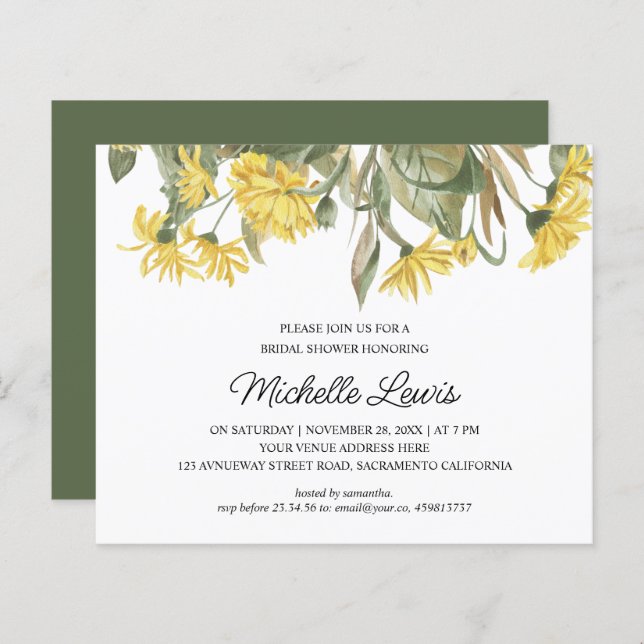 Lámina Boda floral verde amarillo romántico DUCHA de novi (Anverso / Reverso)