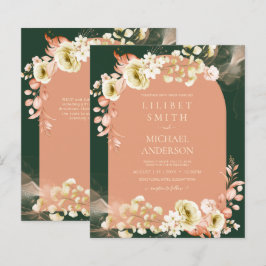 Lámina Boda floral verde de coral de temporada esmeralda