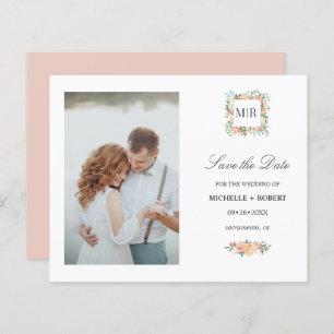 Lámina Boda fotográfica con flores rosadas monograma GUAR