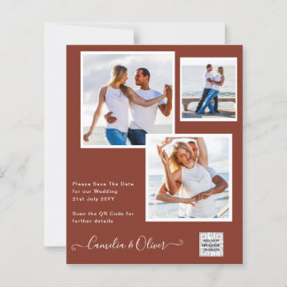 Lámina Boda fotográfica moderna invita a la canela QR COD