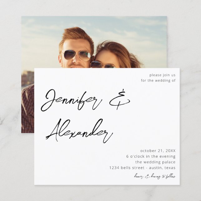 Lámina Boda fotográfico de caligrafía blanca de presupues (Anverso / Reverso)