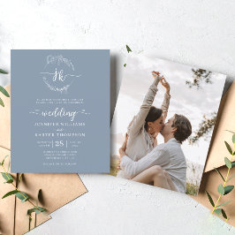 Lámina BODA fotográfico de monograma azul fuerte y floral