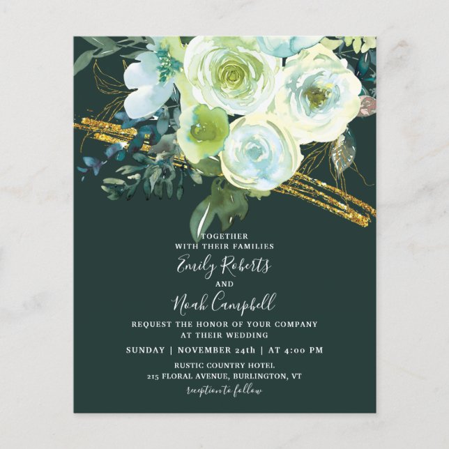 Lámina Boda fotográfico de oro floral turquesa verde del  (Anverso)