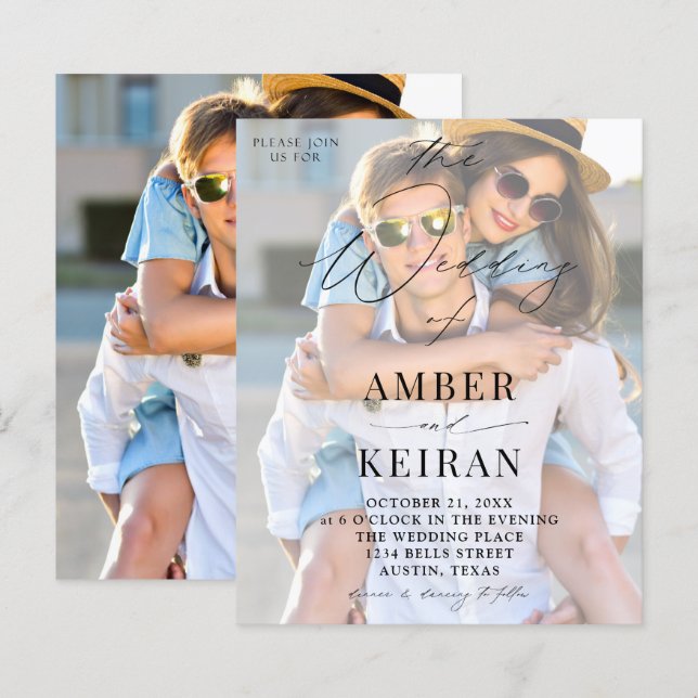 Lámina Boda fotográfico de tonos blancos de presupuesto (Anverso / Reverso)