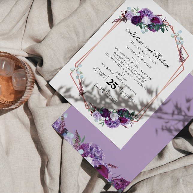 Lámina Boda geométrico floral púrpura moderno de presupue (Subido por el creador)