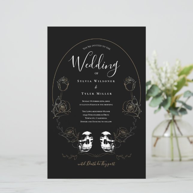 Lámina Boda gótico negro floral de cráneo presupuestal (Anverso de pie)