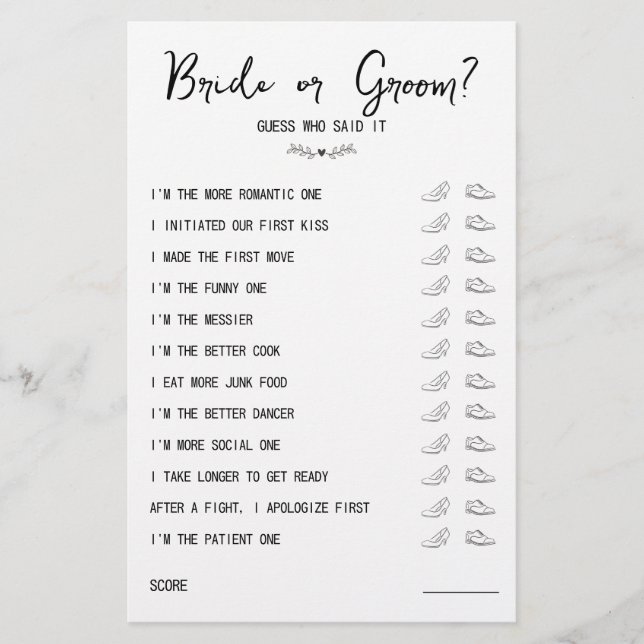 Lámina Boda Juego de zapatos Novia o Groom Negro y Blanco (Anverso)