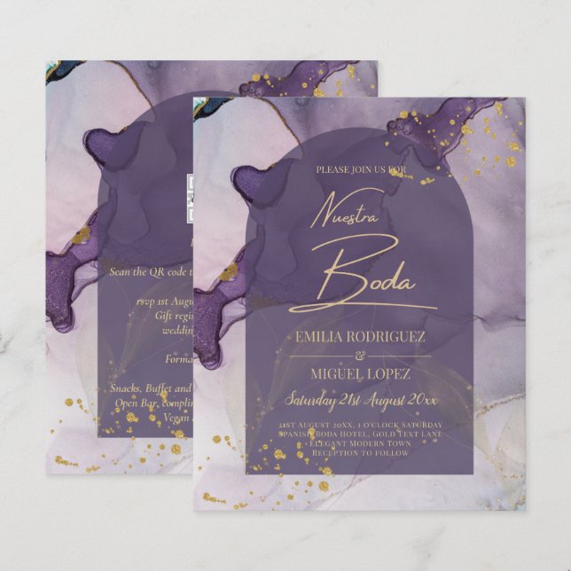 Lámina Boda LeahG Ink Ombre Purple Lavender Gold (Anverso / Reverso)