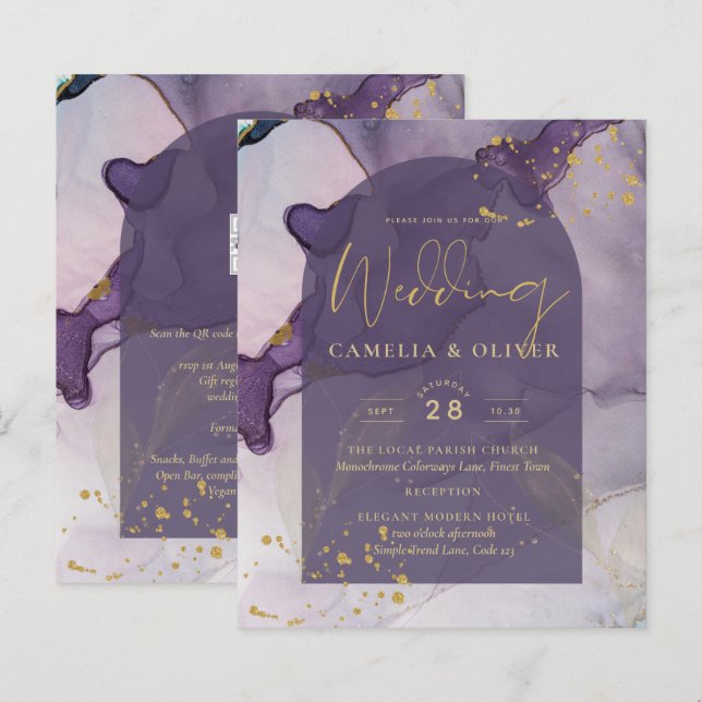Lámina Boda LeahG Ink Ombre Purple Lavender Gold (Anverso / Reverso)