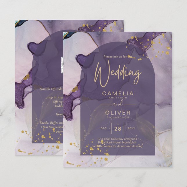 Lámina Boda LeahG Ink Ombre Purple Lavender Gold (Anverso / Reverso)