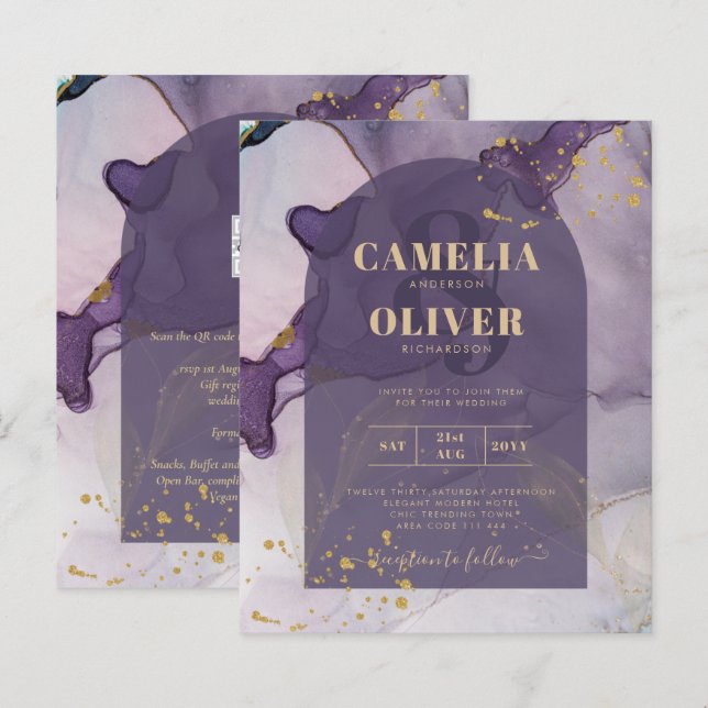 Lámina Boda LeahG Ink Ombre Purple Lavender Gold (Anverso / Reverso)