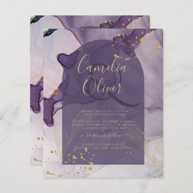 Lámina Boda LeahG Ink Ombre Purple Lavender Gold (Anverso / Reverso)