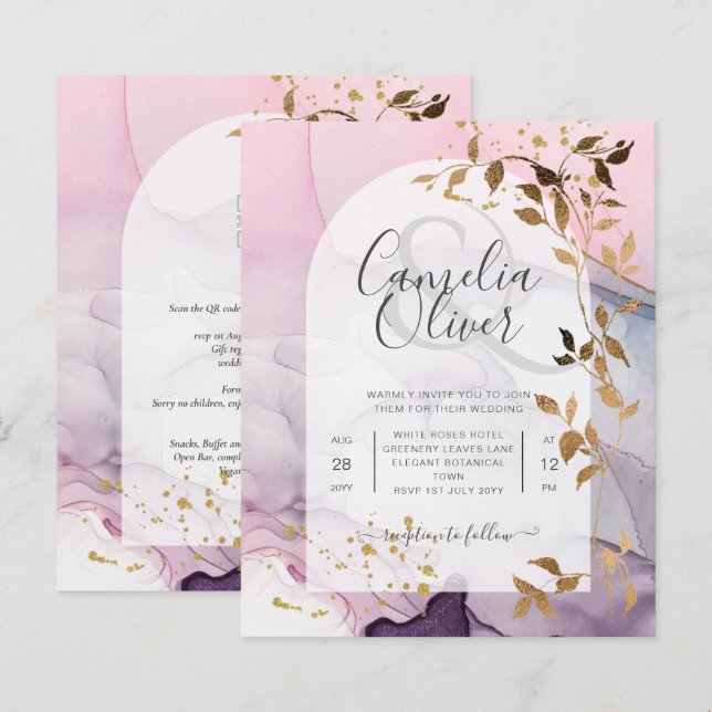 Lámina Boda LeahG Ink Ombre Púrpura Rosa Oro (Anverso / Reverso)