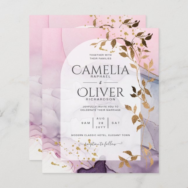 Lámina Boda LeahG Ink Ombre Púrpura Rosa Oro (Anverso / Reverso)