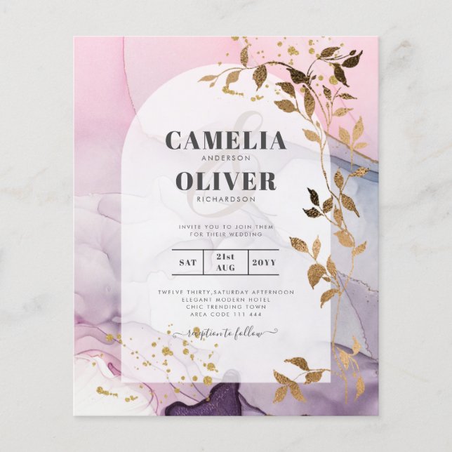 Lámina Boda LeahG Ink Ombre Púrpura Rosa Oro (Anverso)