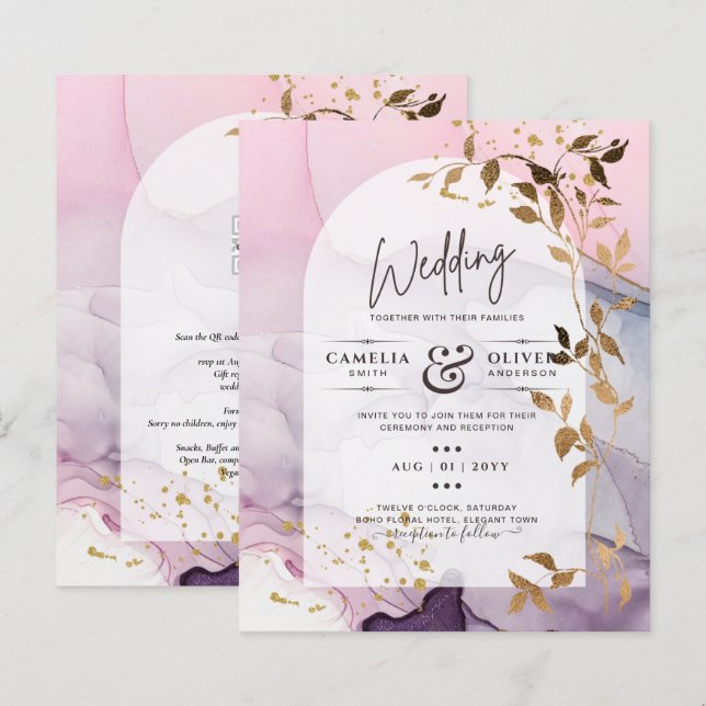 Lámina Boda LeahG Ink Ombre Púrpura Rosa Oro (Anverso / Reverso)