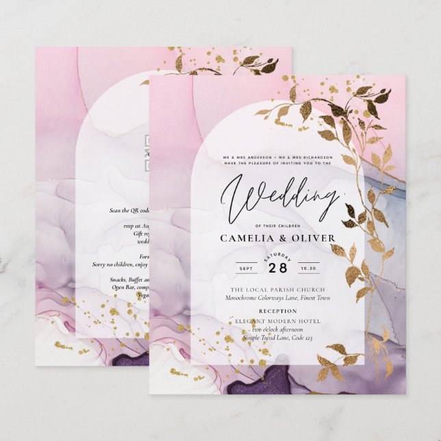 Lámina Boda LeahG Ink Ombre Púrpura Rosa Oro (Anverso / Reverso)