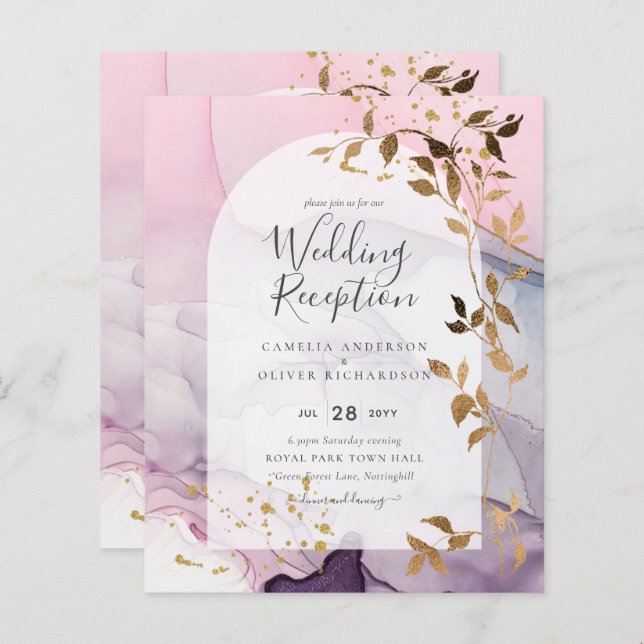 Lámina Boda LeahG Ink Ombre Púrpura Rosa Oro (Anverso / Reverso)