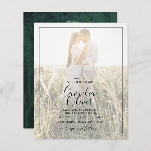 Lámina Boda Mason Jar de Gypsophila verde esmeralda LeahG (Anverso / Reverso)