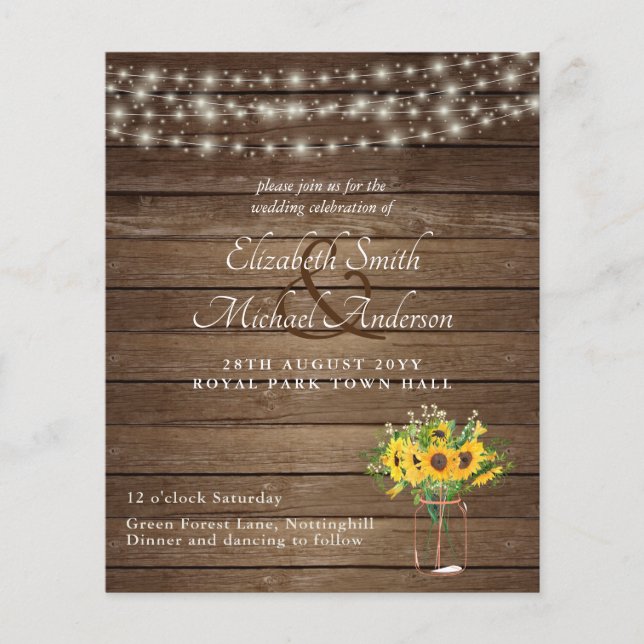 Lámina Boda Mason Jars Sunflowers (Anverso)