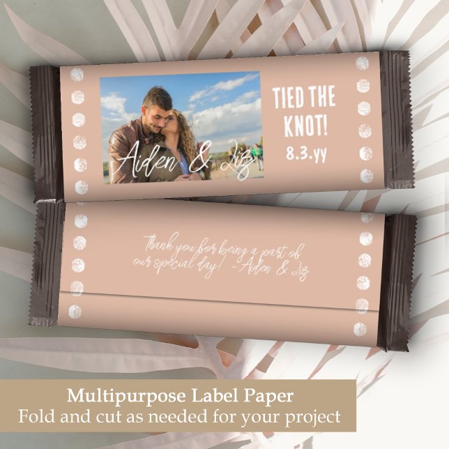 Lámina Boda Mauve Beige Foto Emperador de barra de golosi (clay dusty peach wedding candy chocolate bar wrapper label party favor personalized names photos)