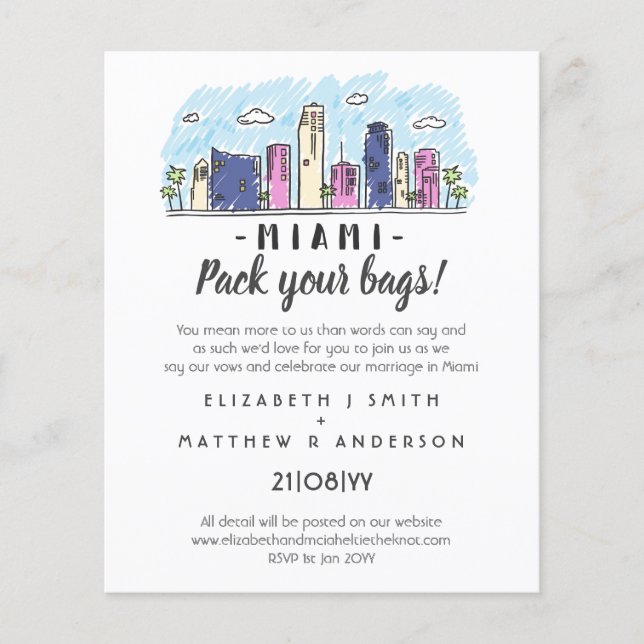 Lámina BODA MIAMI Destino a mano Moderno (Anverso)