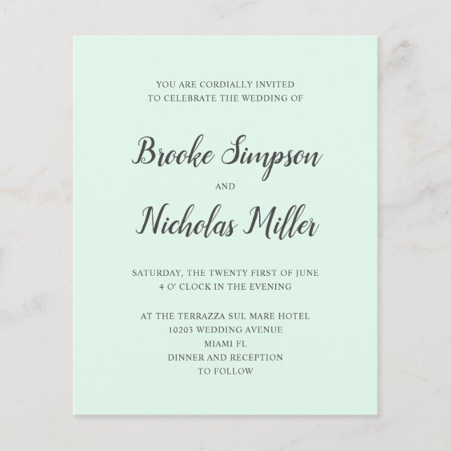 Lámina Boda mínimo manuscrito simple de bajo coste (Anverso)