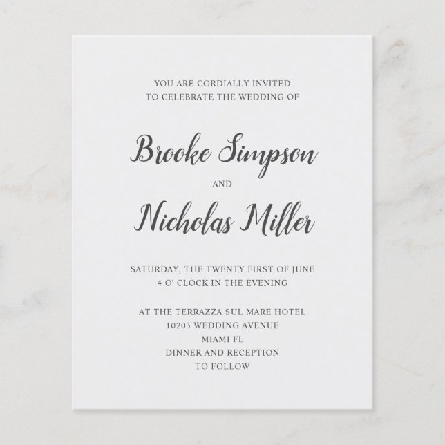 Lámina Boda Mínimo Simple Escrito A Mano Plata DE BAJO CO (Anverso)