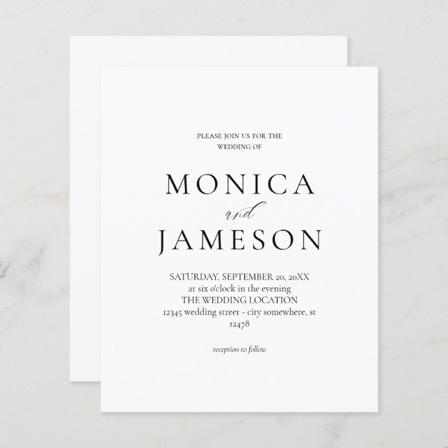 Lámina Boda moderno blanco y negro de presupuesto 2V (Anverso / Reverso)