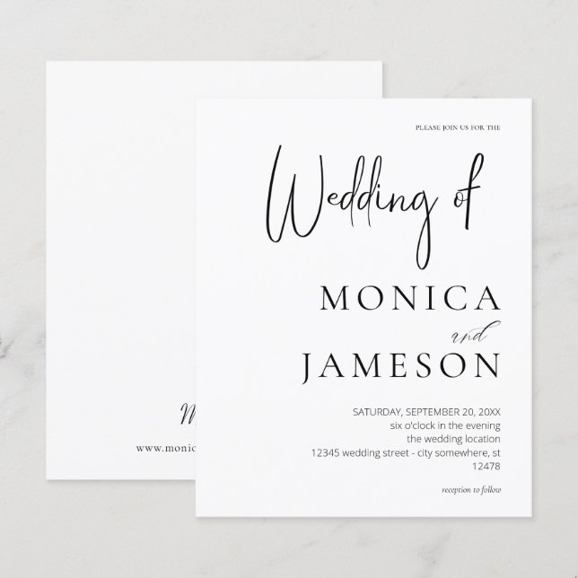 Lámina Boda moderno blanco y negro de presupuesto 3 (Anverso / Reverso)