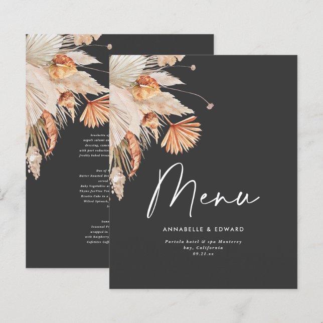 Lámina Boda moderno de pasto botánico negro (Anverso / Reverso)