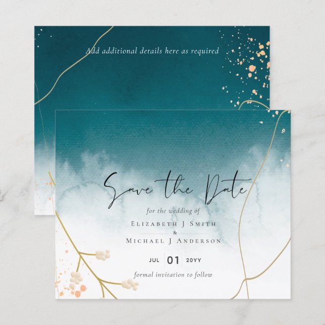 Lámina Boda moderno Misty Blue Gold (Anverso / Reverso)