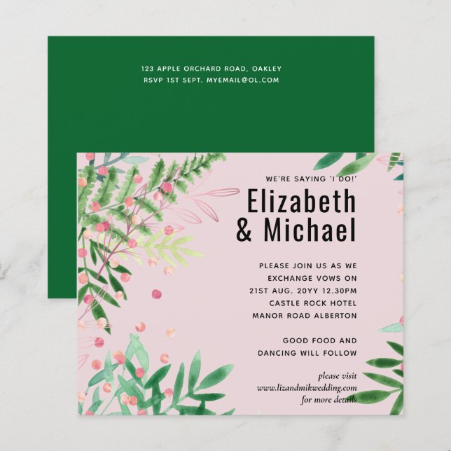 Lámina Boda moderno rosa verde (Anverso / Reverso)