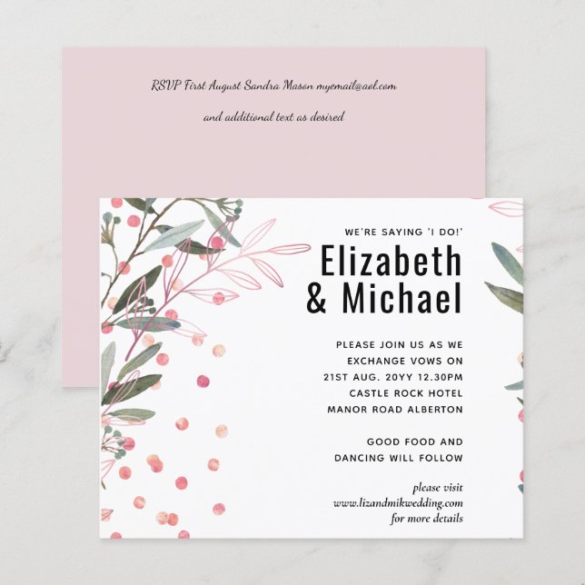 Lámina Boda moderno rosa verde (Anverso / Reverso)