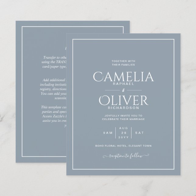 Lámina Boda Monocromo blanco azul turbio (Anverso / Reverso)