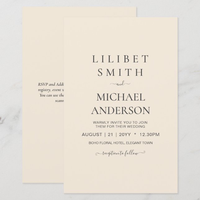 Lámina Boda monocromo moderno de color beige (Anverso / Reverso)