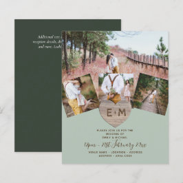 Lámina Boda Monograma Corazón Tallado Foto Rústica Campo