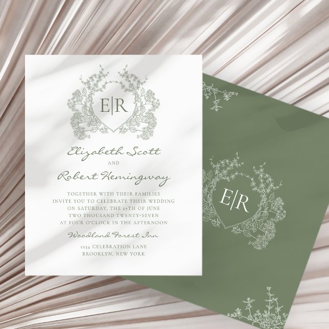 Lámina BODA Monograma del Escudo floral verde de sabios p (Subido por el creador)