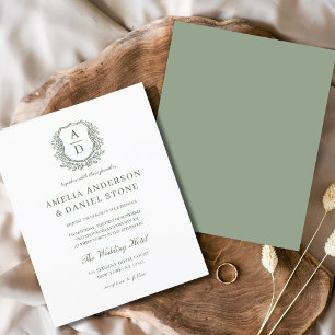 Lámina Boda Monograma del Escudo floral verde sabio del p