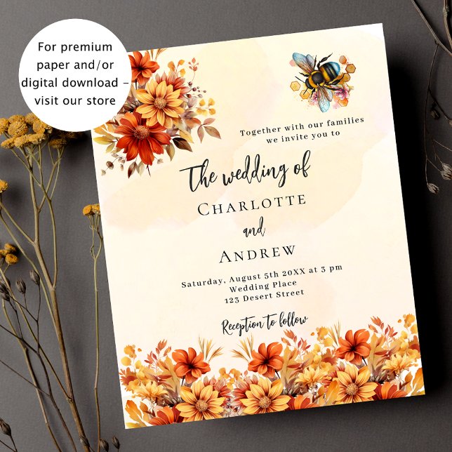Lámina Boda naranja florals abeja invitación presupuestar (Subido por el creador)