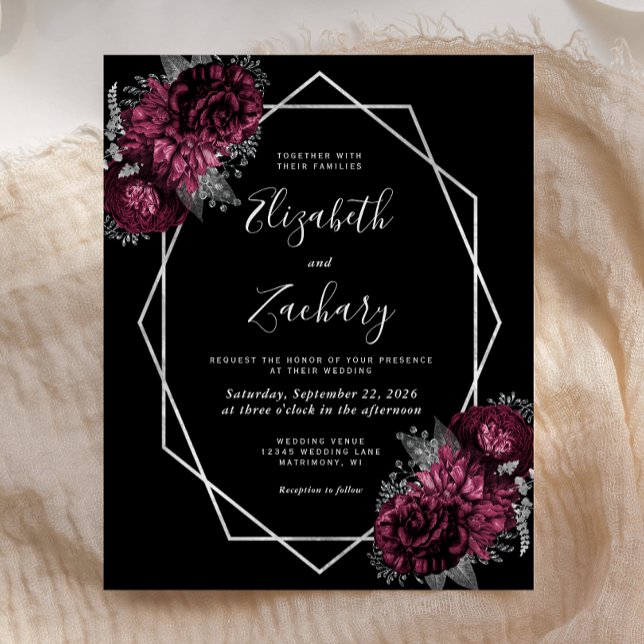 Lámina Boda negro con flor borgoña de marco plateado pres (Subido por el creador)