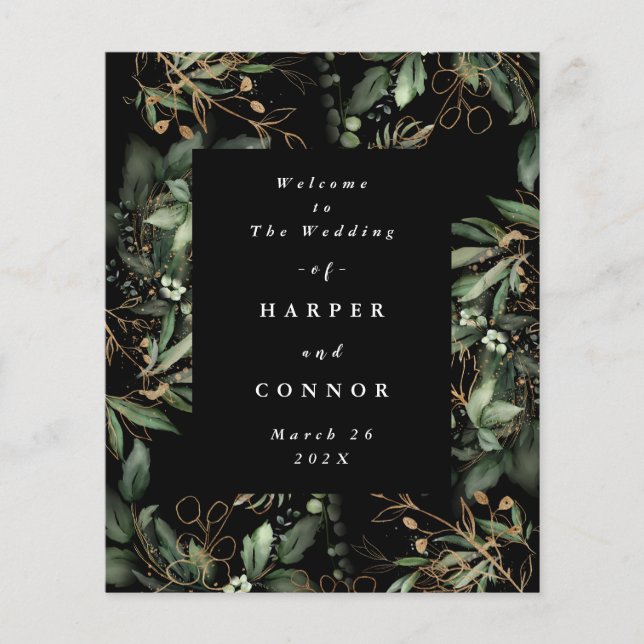 Lámina Boda negro de eucalipto moderno premium Onyx (Anverso)