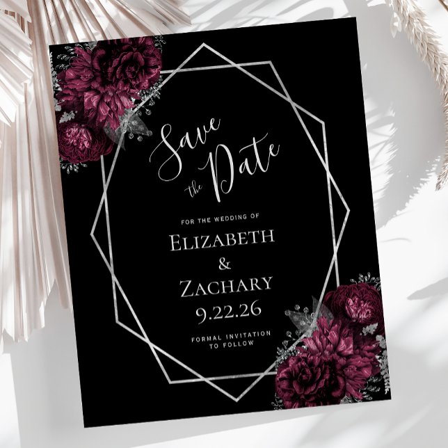 Lámina Boda negro floral de borgoña con presupuesto (Subido por el creador)