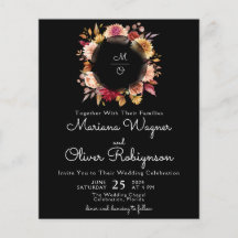 Boda negro floral romántico de otoño